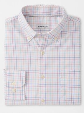 NWT Peter Millar Rawls Crown Lite Sportshirt Cotton Stretch Multi Plaid Shirt